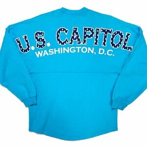 US Capital Washington DC Baby Blue Spirit Jersey Long Sleeve Spell Out T Shirt